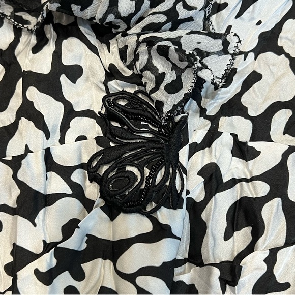 Alberto Malaki Ruffled Blouse Animal Print Long Sleeve Top Black White Career SM - Picture 7 of 9